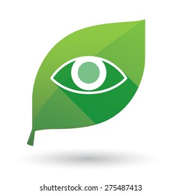 Illustration of a green leaf icon with an eye