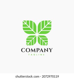 Illustration Green leaf logo design with modern butterfly combination