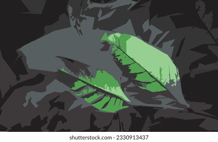 Illustration eines grünen Blatts auf grauem Hintergrund