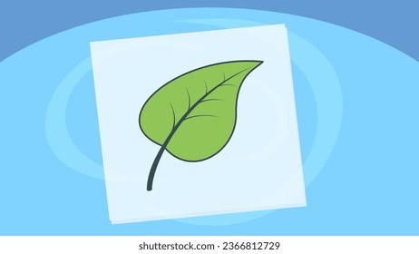 Ilustración de una hoja verde sobre una hoja de papel - vector