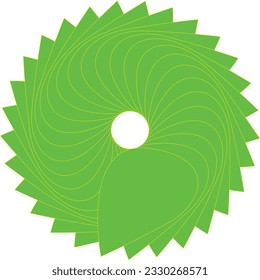 An illustration of green leaf in radial shape with white background.