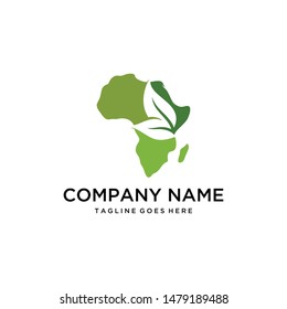 Illustration of green leaf which divides the map of Africa aims at greening logo design
