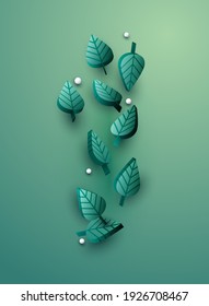 Illustration of green leafs in 3d style. Vector Illustrations.