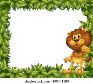 Illustration of a green leafy frame with a lion