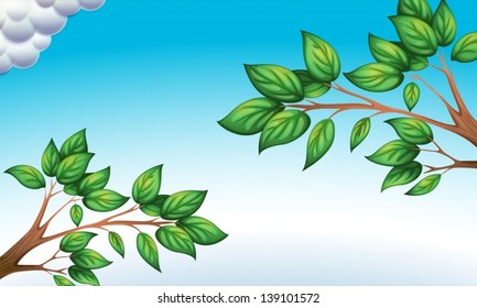 Illustration of the green leaves and the clear blue sky