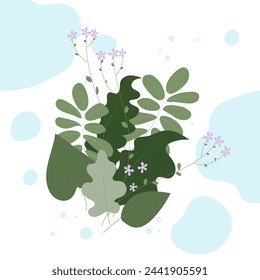 Illustration mit grünen Blättern und zarten winzigen Blüten Vektor