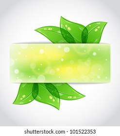 Illustration green leaves sticking out of the cut paper - vector