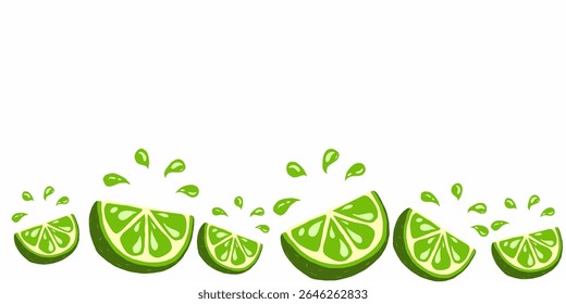 illustration of green lemon slices lined up on a white background