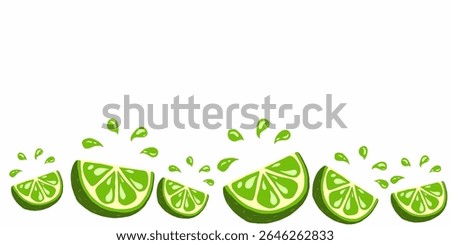 illustration of green lemon slices lined up on a white background