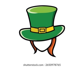 Illustration of a green leprechaun hat with gold buckle isolated on white background. Flat vector design. white background.