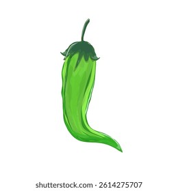 illustration of green long chili without background