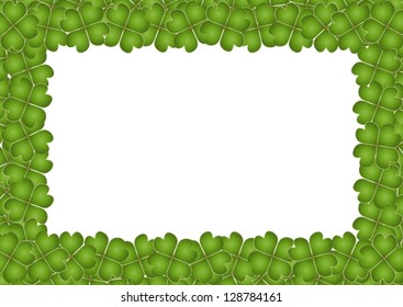 Illustration of A Green Lucky Four Leaf Clovers Frame with Copy Space for Your Content or Picture, Isolated on White Background