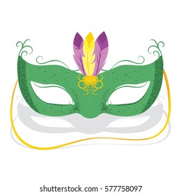 Illustration of Green Mardi Gras Mask with feathers