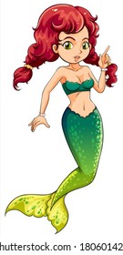 Illustration of a green mermaid on a white background