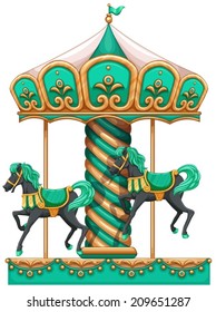Illustration of a green merry-go-round on a white background