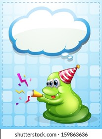 Illustration of a green monster celebrating with an empty cloud template