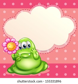 Illustration of a green monster holding a flower