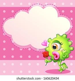 Illustration of a green monster holding a red rose