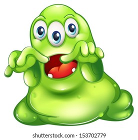 Illustration of a green monster in horror on a white background
