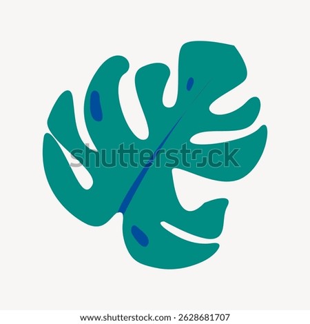 Illustration of a green monstera leaf. The monstera leaf is large and tropical. Green monstera design on a white background. Simple monstera leaf art. Leaf illustration vector.