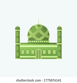 Illustration of a Green Mosque with a Dome
