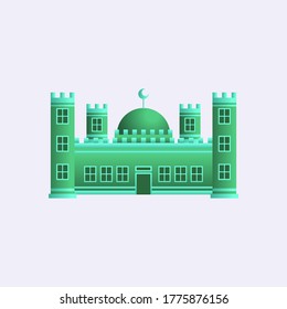 Illustration of a Green Mosque with a Dome