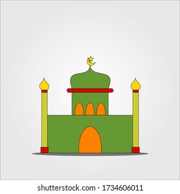 Illustration of green mosque with a dome beside it. Vector illustration of Eid day.