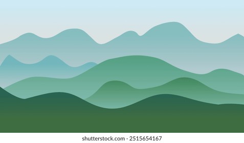 Ilustração de paisagem de montanha verde, fundo, pano de fundo, Papel de parede nevoeiro, colinas verdes