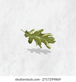 Ilustración de una hoja de roble verde. Hoja de roble sobre fondo texturizado. Diseño simple de la hoja de roble. Roble proyectando una sombra. Arte vegetal inspirado en la Naturaleza. Vector de ilustración de hojas.