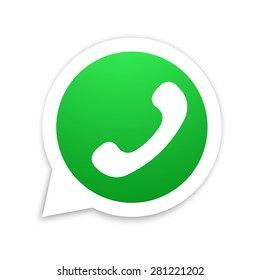 Illustration of Green Old School Phone Vector Icon inside White Speech Buble Flat Illustration