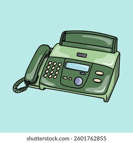 Illustration of a green old-fashioned fax machine