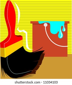 Illustration of green paint and brush 	