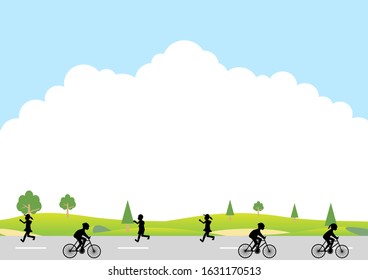 illustration of green park and cyclists 