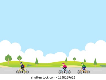 ilustración de parque verde y ciclistas