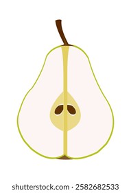 illustration of green pear fruit slice. pear with leaf.