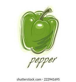 Illustration of green pepper isolated on white background. Vector.