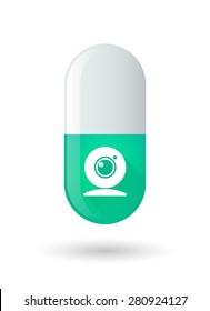 Illustration of a green pill icon with a web cam
