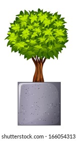 Illustration of a green plant and the concrete gray pot on a white background