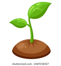Illustration of a green plant growing with keywords on plants, growth, nature, and sustainability