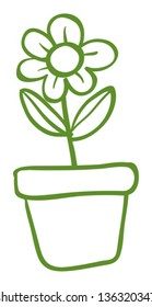 Illustration of a green pot with a green flower on a white background
