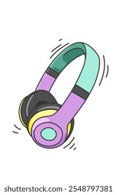 illustration of a green purple headset music gadget sound