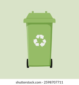 Illustration of a green recycling bin with a recycling symbol. Green bin, recycling icon, eco-friendly design. Green bin emphasizes recycling and sustainability. Vector illustration.