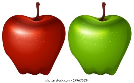 Illustration of a green and a red apple on a white background