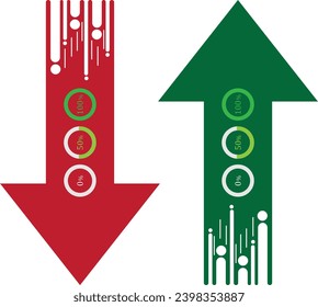 Ilustración de indicadores de flecha verde y roja, concepto de ganancia y pérdida
