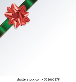 An illustration of a green and red bow and ribbon on a Christmas background. Vector EPS 10 file contains transparencies and gradient mesh.