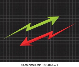 An illustration of green up and red down arrow