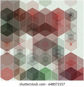 illustration of green, red hexagons 