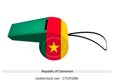 An Illustration of Green, Red and Yellow Bands with Yellow Stars of The Republic of Cameroon Flag on A Whistle, The Sport Concept and Political Symbol. 