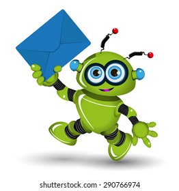 Illustration of a green robot with blue envelope