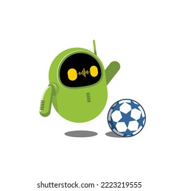 Illustration of green robot playing football.